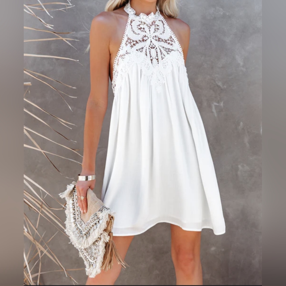 Skylar Rose White Lace Halter Dress SZ L
